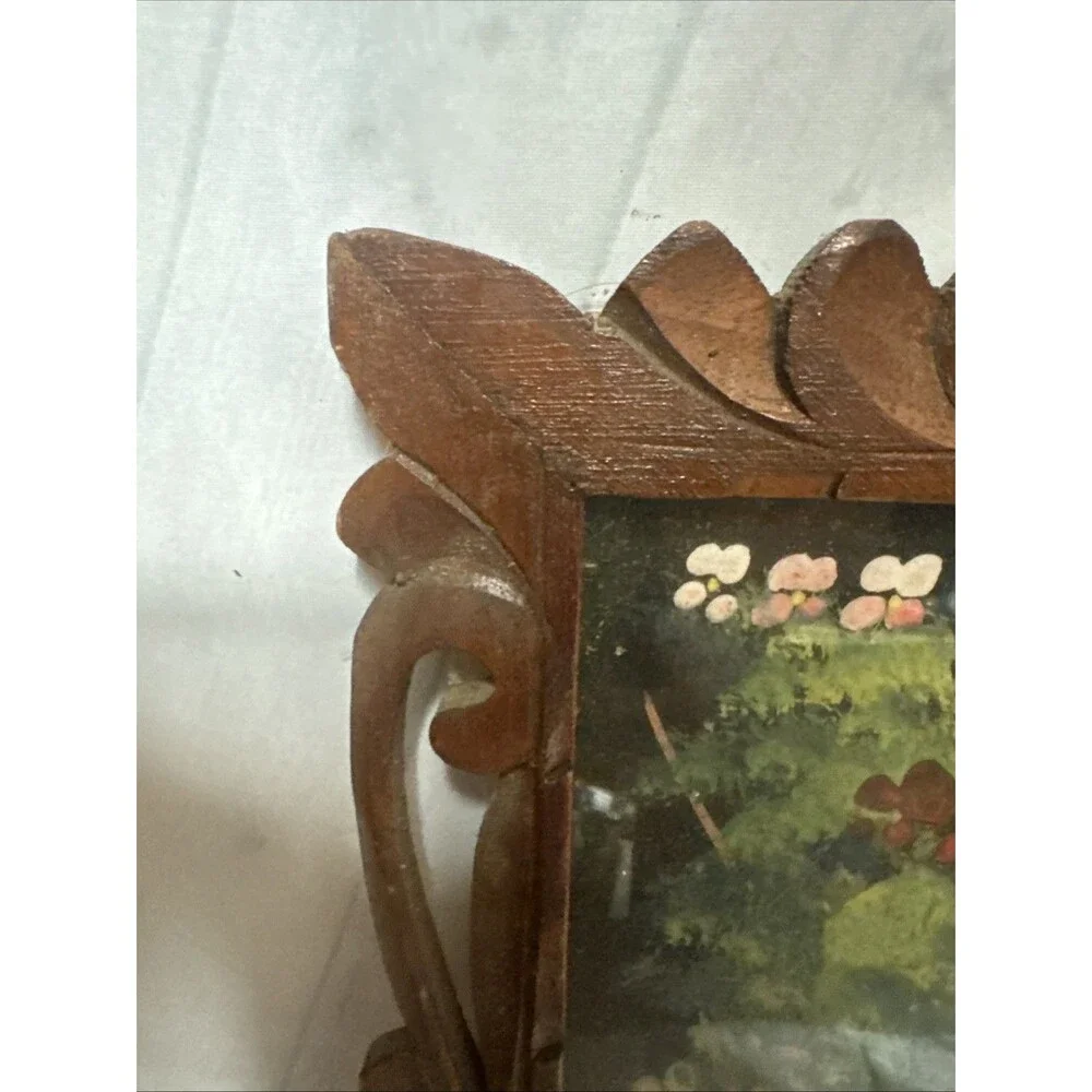 2 VTG Mexican Folk Art Feathercraft Feather Colorful Birds Carved Wood Frame